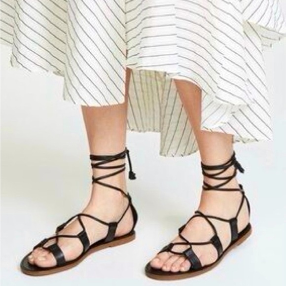 Madewell Shoes - Madewell Boardwalk Black Leather Lace-Up Strappy Sandals Boho S# H6742 Size 9.5